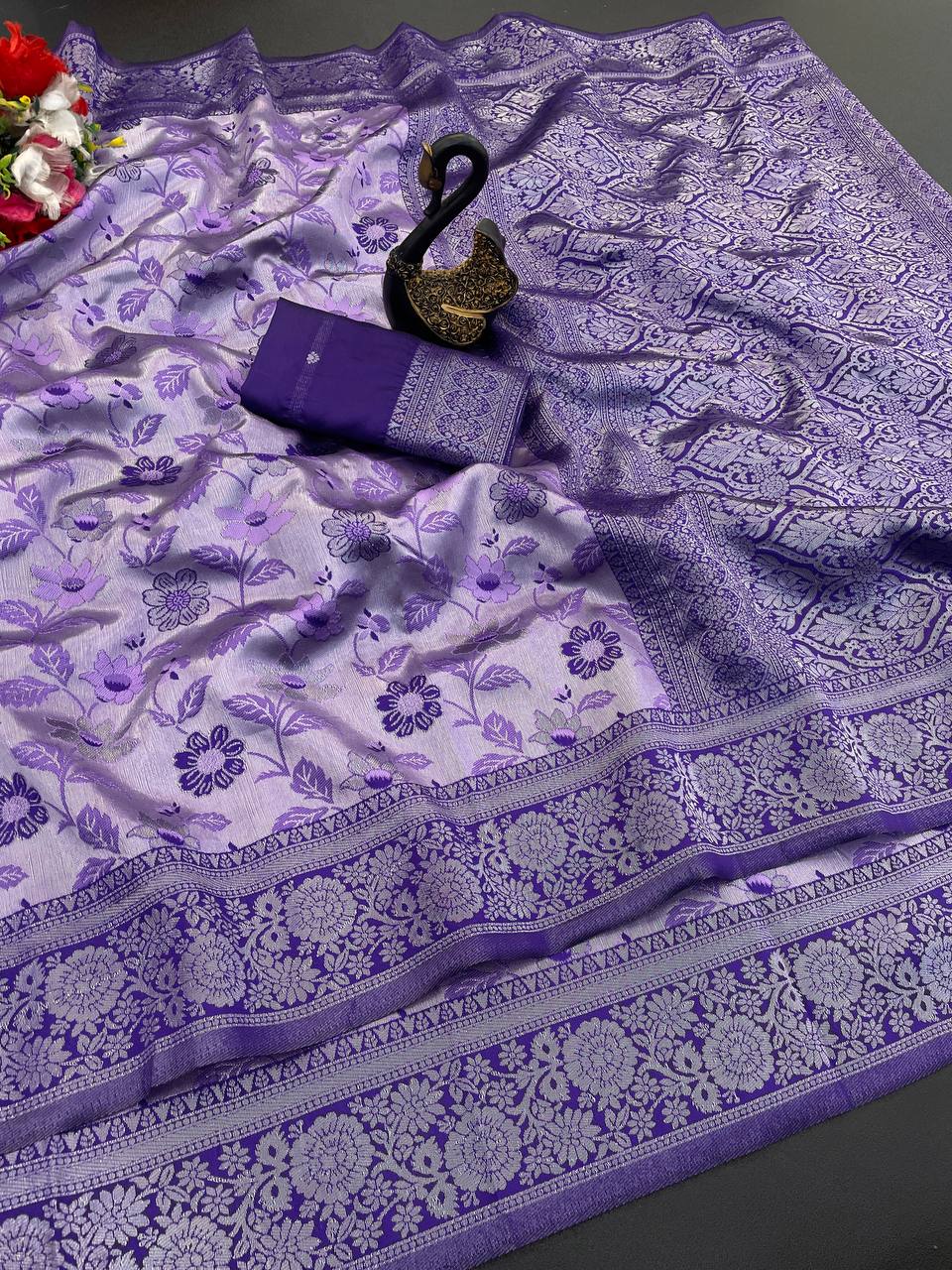 Lovely Lavender Soft Banarasi Tissue Silk Saree With Capricious Blouse Piece
