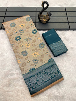 Stunner Peach Soft Banarasi Tissue Silk Saree With Intricate Blouse Piece