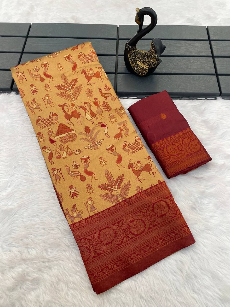 Epiphany Dark Beige Soft Banarasi Tissue Silk Saree With Inspiring Blouse Piece