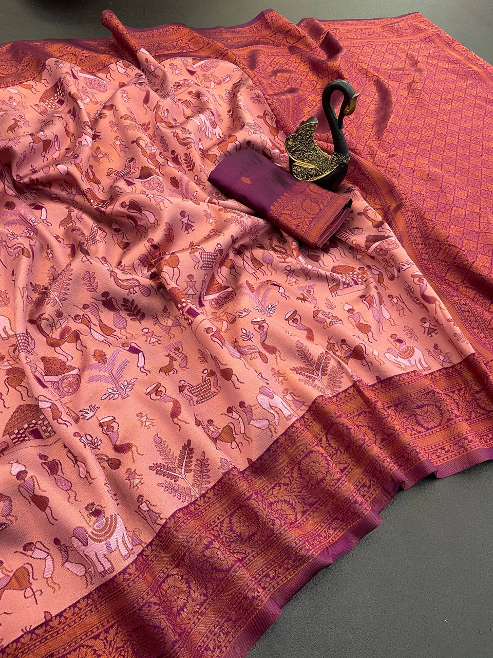 Deserving Pink Soft Banarasi Tissue Silk Saree With Precious Blouse Piece