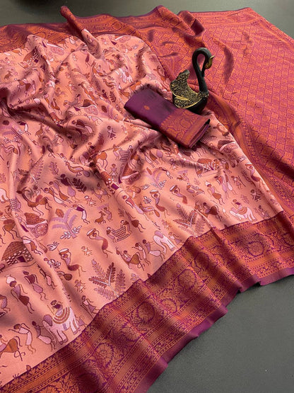 Deserving Pink Soft Banarasi Tissue Silk Saree With Precious Blouse Piece