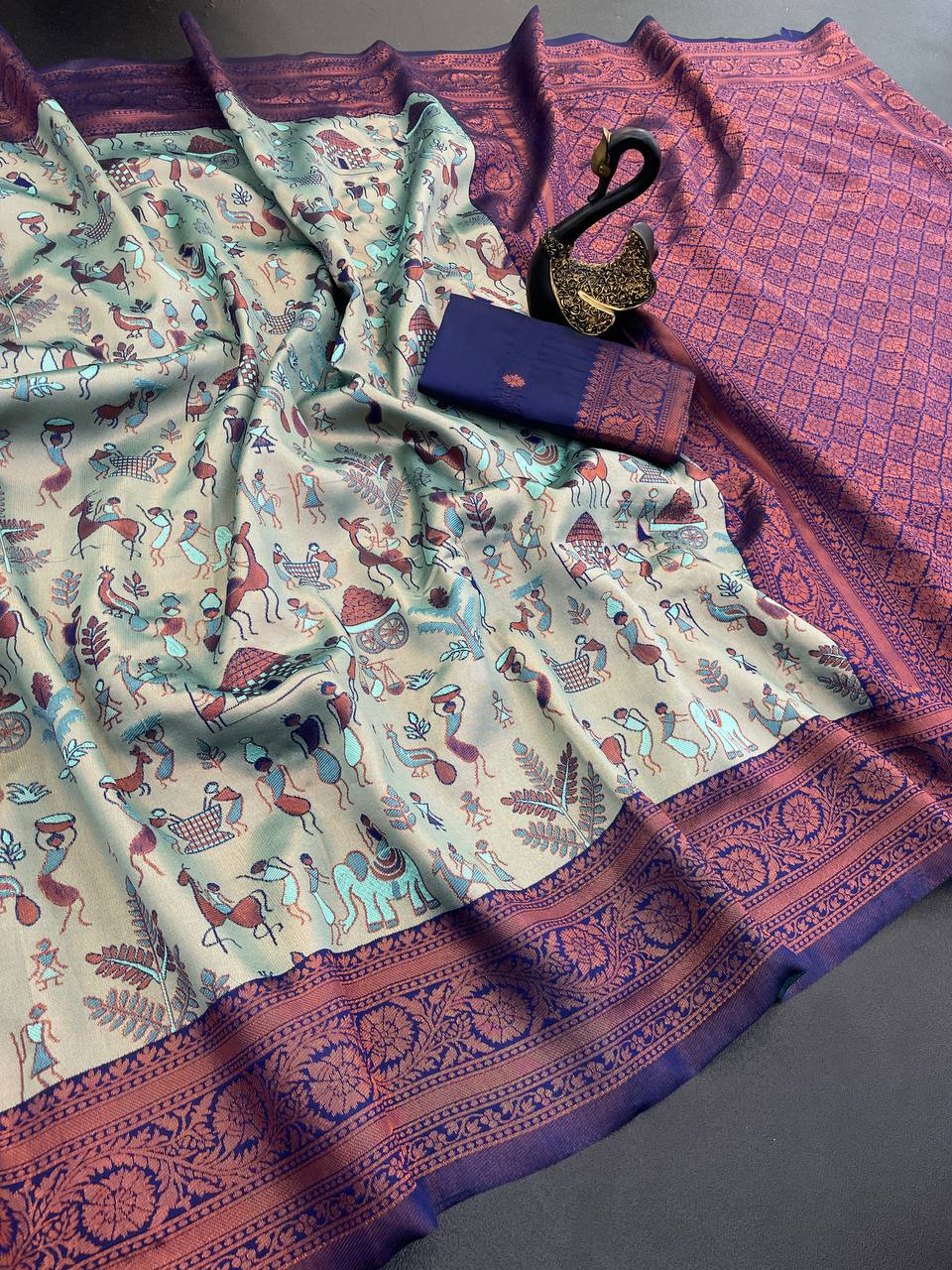 Stunner Pista Soft Banarasi Tissue Silk Saree With Preferable Blouse Piece