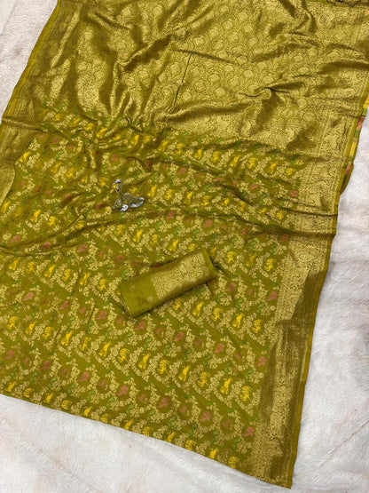 Cynosure Green Soft Banarasi Silk Saree With Precious Blouse Piece