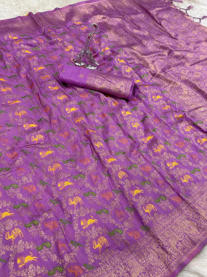 Lissome Lavender Soft Banarasi Silk Saree With Prominent  Blouse Piece