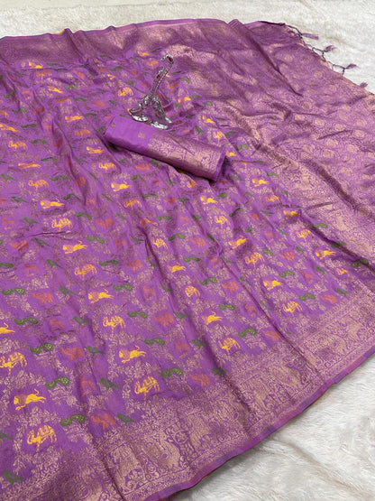 Lissome Lavender Soft Banarasi Silk Saree With Prominent  Blouse Piece