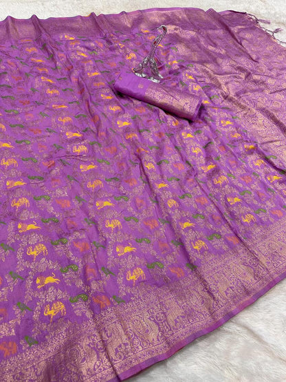 Lissome Lavender Soft Banarasi Silk Saree With Prominent  Blouse Piece