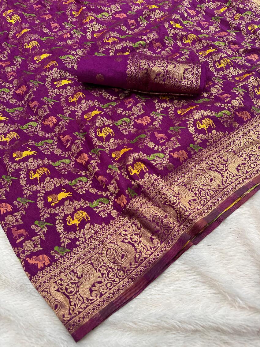 Lustrous Purple Soft Banarasi Silk Saree With Splendorous Blouse Piece