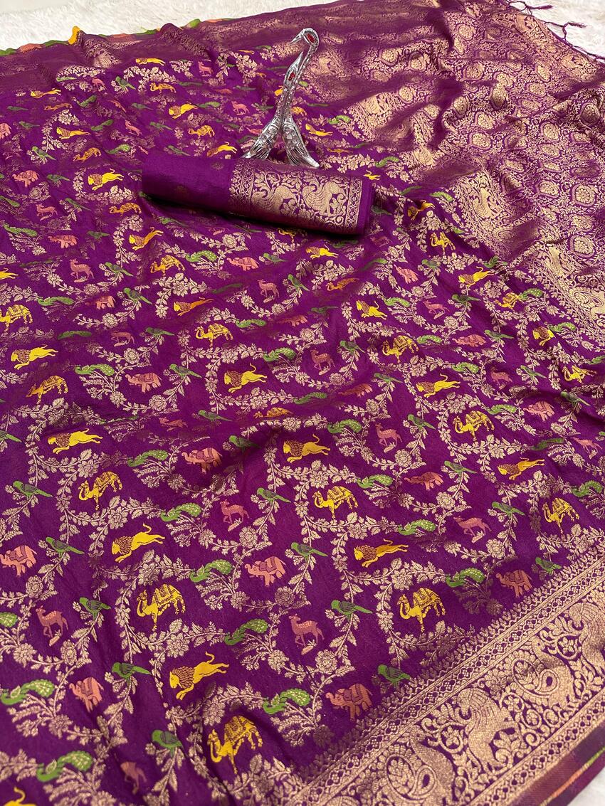 Lustrous Purple Soft Banarasi Silk Saree With Splendorous Blouse Piece