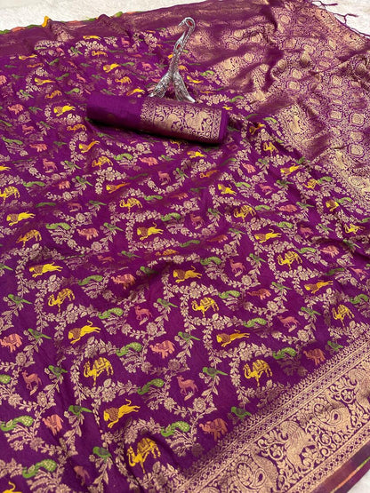 Lustrous Purple Soft Banarasi Silk Saree With Splendorous Blouse Piece