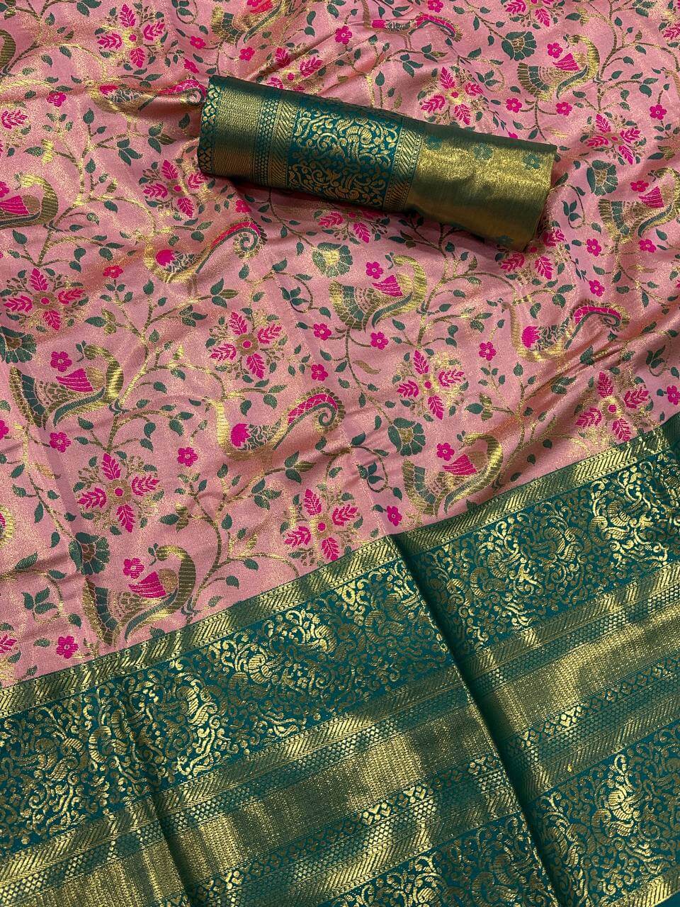 Imaginative Baby Pink Kanjivaram Silk Saree With Ravishing Blouse Piece