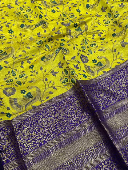 Surreptitious Yellow Kanjivaram Silk Saree With Prodigal Blouse Piece