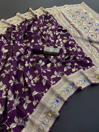 Inspiring Purple Soft Banarasi Silk Saree With Dazzling Blouse Piece