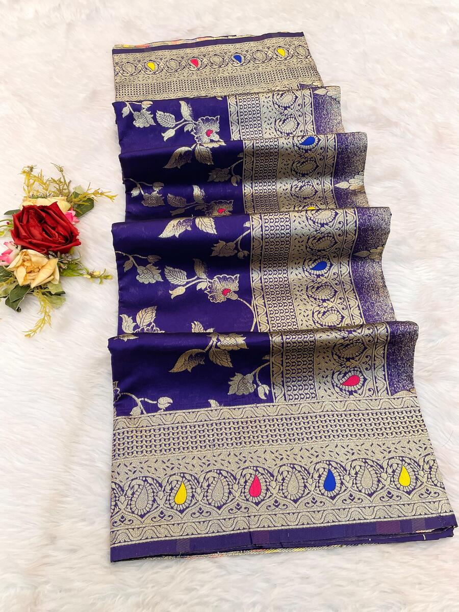 Woebegone Royal Blue Soft Banarasi Silk Saree With Demure Blouse Piece