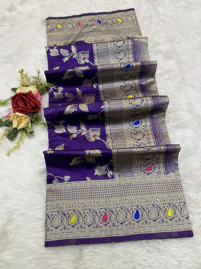 Majesty Royal Purple Soft Banarasi Silk Saree With Classy Blouse Piece