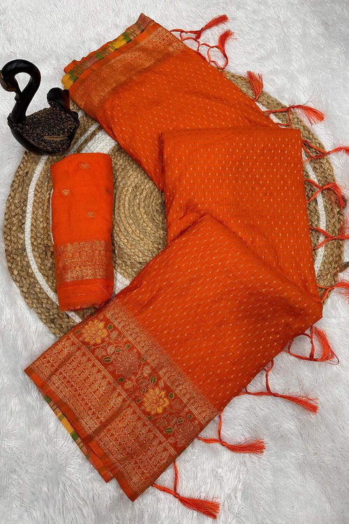 Load image into Gallery viewer, Beautiful Orange Soft Banarasi Silk Saree With Snazzy Blouse Piece
