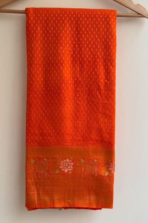 Load image into Gallery viewer, Beautiful Orange Soft Banarasi Silk Saree With Snazzy Blouse Piece
