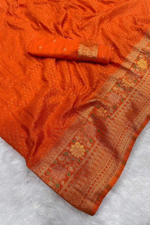 Load image into Gallery viewer, Beautiful Orange Soft Banarasi Silk Saree With Snazzy Blouse Piece
