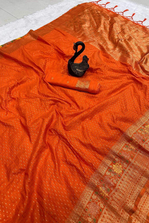 Load image into Gallery viewer, Beautiful Orange Soft Banarasi Silk Saree With Snazzy Blouse Piece
