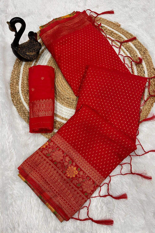 Load image into Gallery viewer, Beautiful Red Soft Banarasi Silk Saree With Snazzy Blouse Piece
