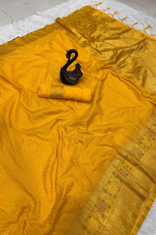 Load image into Gallery viewer, Beautiful Yellow Soft Banarasi Silk Saree With Snazzy Blouse Piece
