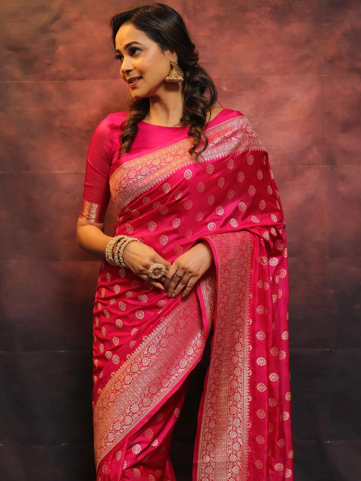 Lassitude Dark Pink Soft Silk Saree With Scintilla Blouse Piece