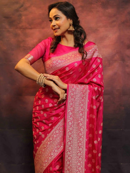 Lassitude Dark Pink Soft Silk Saree With Scintilla Blouse Piece
