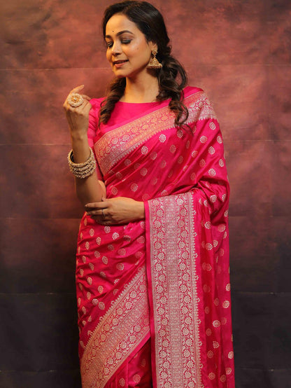 Lassitude Dark Pink Soft Silk Saree With Scintilla Blouse Piece