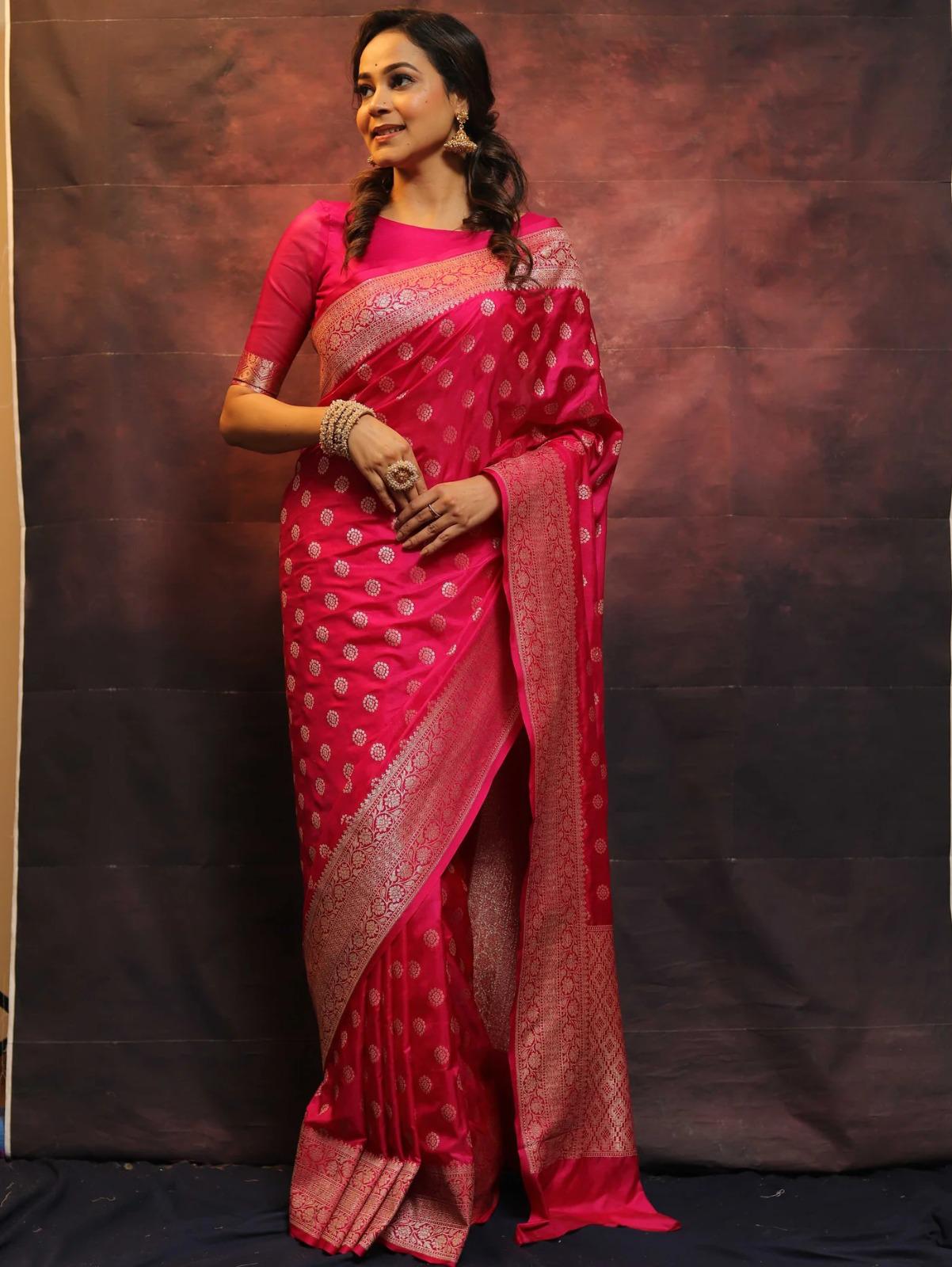 Lassitude Dark Pink Soft Silk Saree With Scintilla Blouse Piece