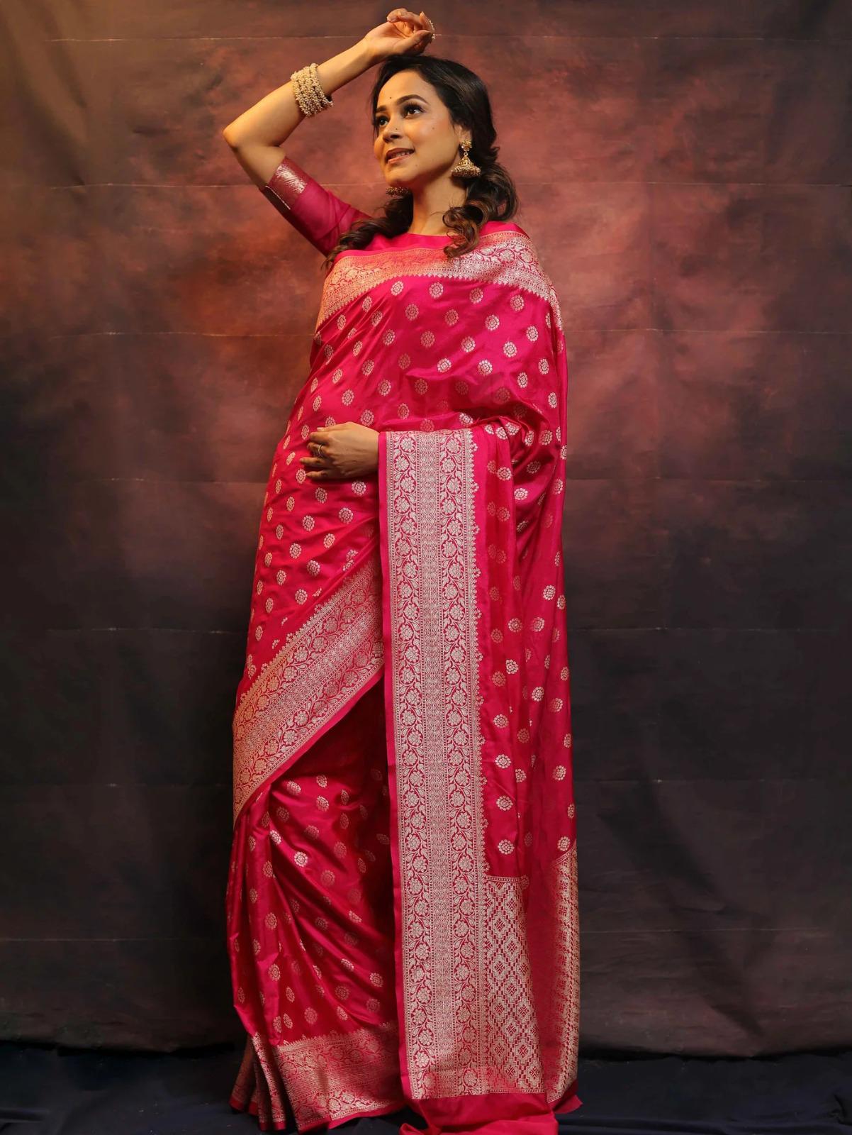 Lassitude Dark Pink Soft Silk Saree With Scintilla Blouse Piece