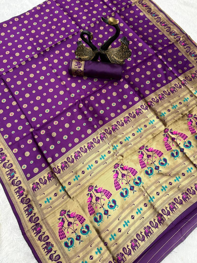 Moiety Purple Paithani Silk Saree With Winsome Blouse Piece