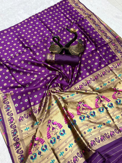 Moiety Purple Paithani Silk Saree With Winsome Blouse Piece