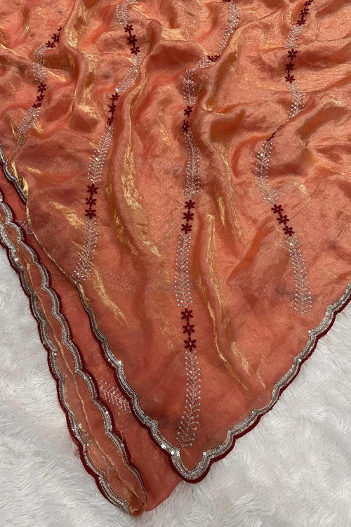 Load image into Gallery viewer, Embrocation Orange Sequence Work Fandy Silk Saree With Gratifying Blouse Piece
