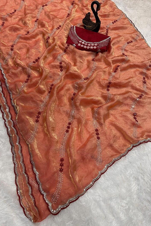 Load image into Gallery viewer, Embrocation Orange Sequence Work Fandy Silk Saree With Gratifying Blouse Piece
