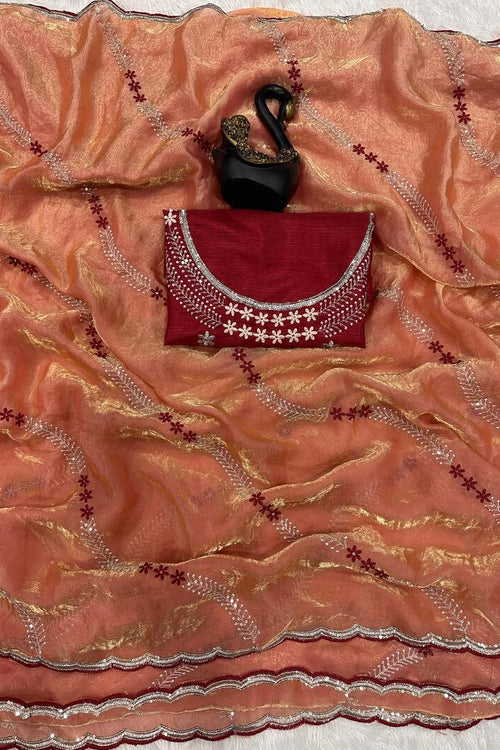 Load image into Gallery viewer, Embrocation Orange Sequence Work Fandy Silk Saree With Gratifying Blouse Piece
