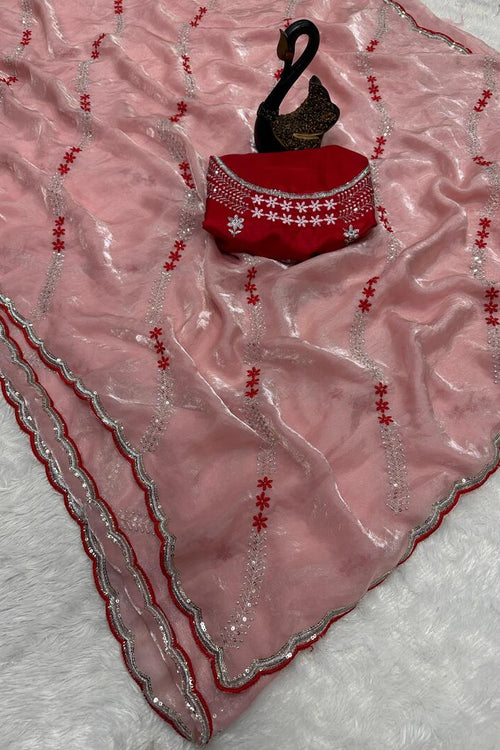 Load image into Gallery viewer, Seraglio Peach Sequence Work Fandy Silk Saree With Proficient Blouse Piece
