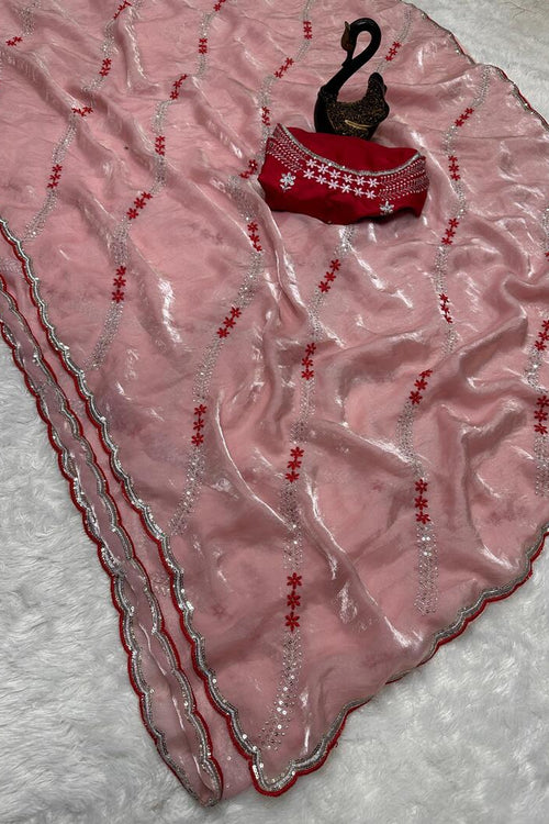 Load image into Gallery viewer, Seraglio Peach Sequence Work Fandy Silk Saree With Proficient Blouse Piece
