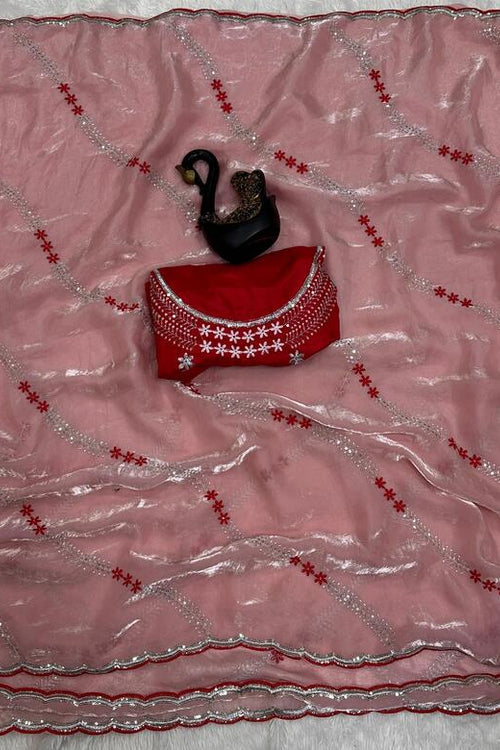 Load image into Gallery viewer, Seraglio Peach Sequence Work Fandy Silk Saree With Proficient Blouse Piece
