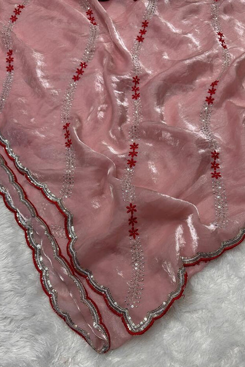 Load image into Gallery viewer, Seraglio Peach Sequence Work Fandy Silk Saree With Proficient Blouse Piece
