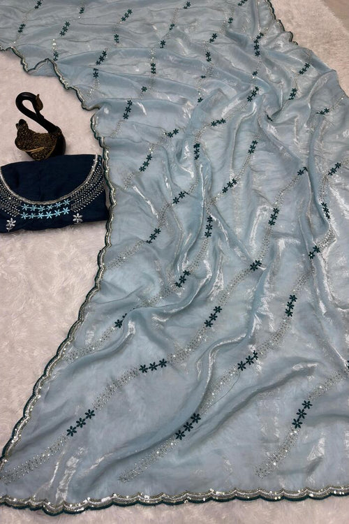 Load image into Gallery viewer, Ravishing Sky Sequence Work Fandy Silk Saree With Gorgeous Blouse Piece
