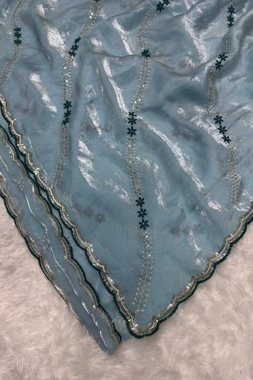 Load image into Gallery viewer, Ravishing Sky Sequence Work Fandy Silk Saree With Gorgeous Blouse Piece
