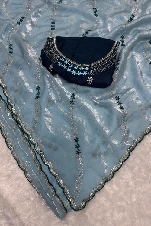Load image into Gallery viewer, Ravishing Sky Sequence Work Fandy Silk Saree With Gorgeous Blouse Piece
