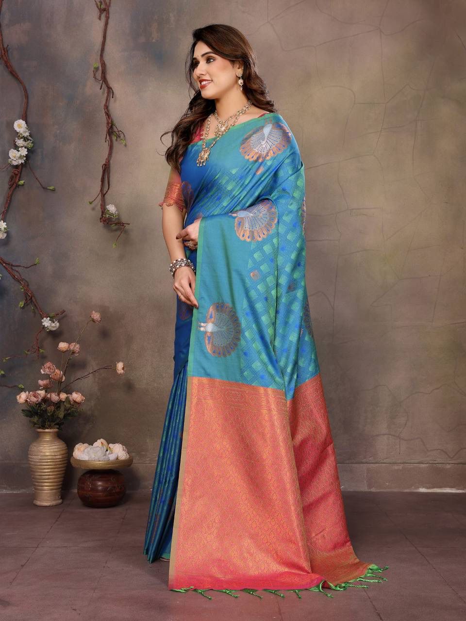 Devastating Blue Soft Banarasi Silk Saree With Majesty Blouse Piece