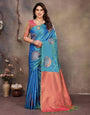 Devastating Blue Soft Banarasi Silk Saree With Majesty Blouse Piece