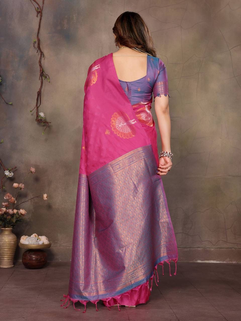 Mesmerising Dark Pink Soft Banarasi Silk Saree With Adorable Blouse Piece
