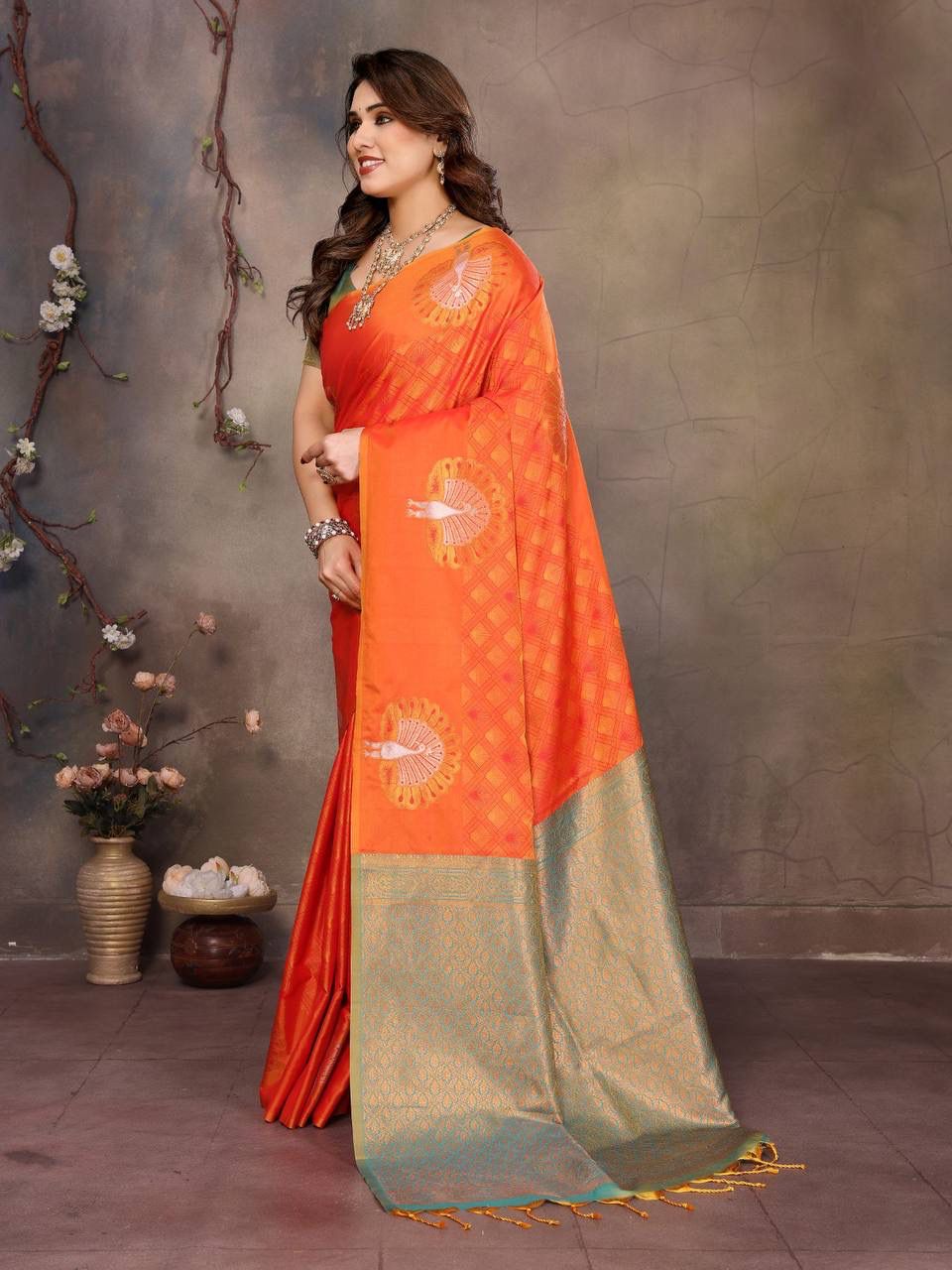 Forbearance Orange Soft Banarasi Silk Saree With Adoring Blouse Piece
