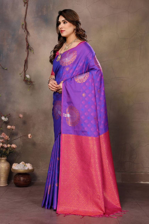 Load image into Gallery viewer, Classic Purple Soft Banarasi Silk Saree With Eclat Blouse Piece
