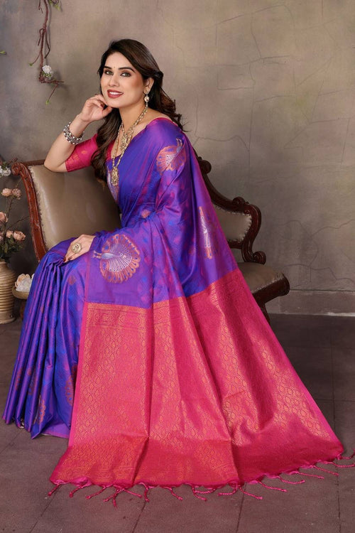 Load image into Gallery viewer, Classic Purple Soft Banarasi Silk Saree With Eclat Blouse Piece
