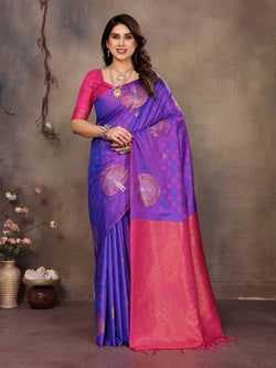 Classic Purple Soft Banarasi Silk Saree With Eclat Blouse Piece