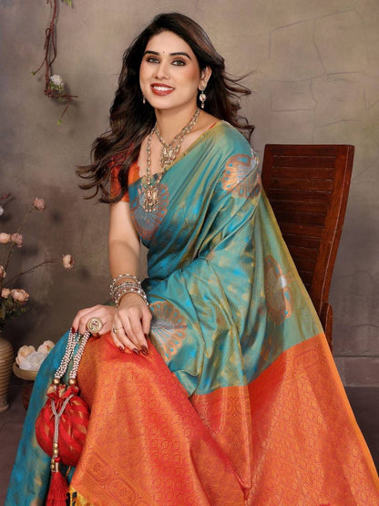 Extraordinary Rama Soft Banarasi Silk Saree With Angelic Blouse Piece