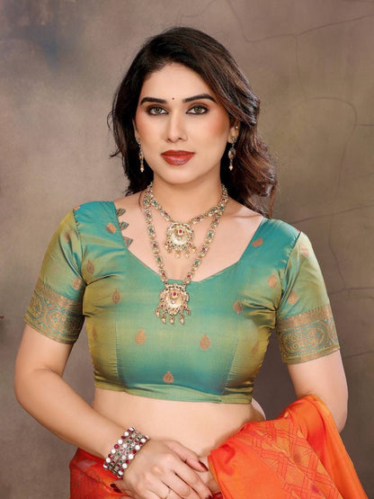 Extraordinary Rama Soft Banarasi Silk Saree With Angelic Blouse Piece